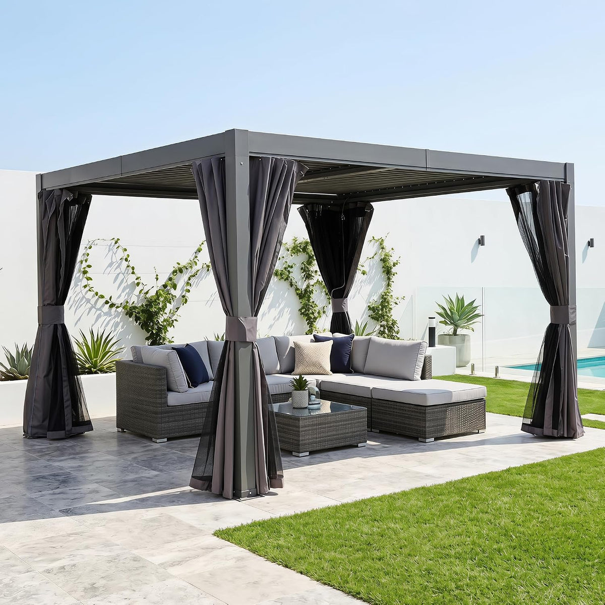 Tenda de jardim, domi outdoor living, 3 × 3 m, resistente à água, regulável, alumínio, Cinzento, para utilização no exterior
