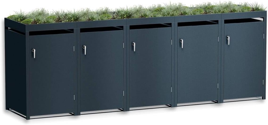 Abrigo para contentores, Metzler, 240L, 80,00 cm, 187,50 kg, 340,50 × 124,20 × 80,00 cm, aço, Antracite, para utilização no exterior
