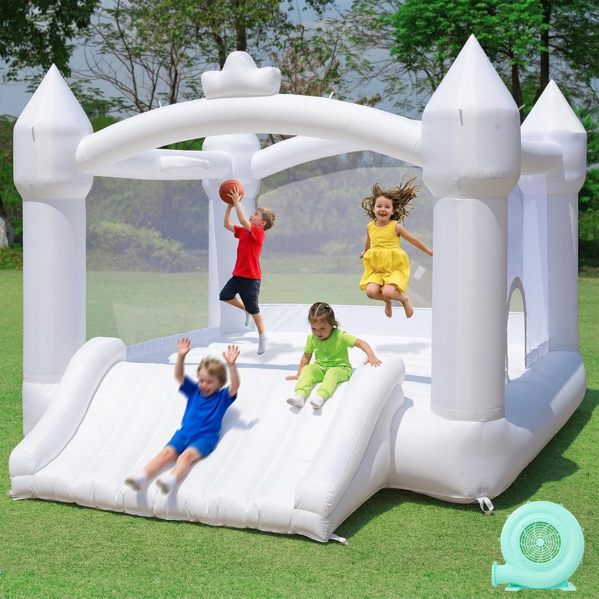Castelo insuflável, FBSPORT, 216 cm, 366 × 274 × 216 cm, Branco, para uso diário