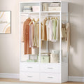 Roupeiro, Hzuaneri, BW06603W, 100 cm, 185 cm, 100 × 43 × 185 cm, com rodas, com gavetas, com prateleiras, madeira, metal, Branco, para o quarto