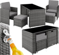 Conjunto de mobiliário de jardim, tectake, Poly, com prateleiras, aço, ratã, Cinzento, para utilização no exterior