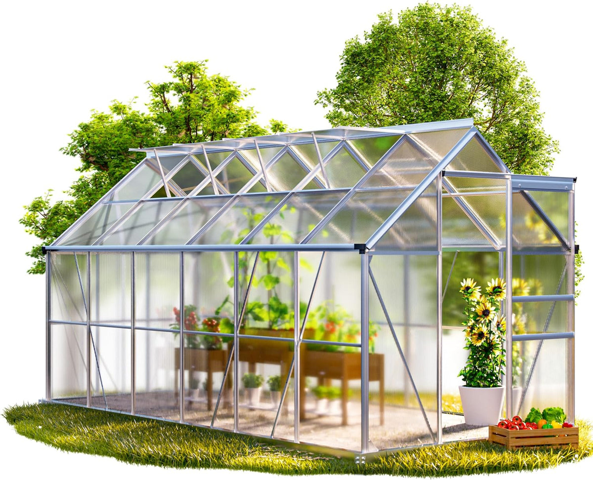 Estufa de jardim, Gardebruk, Gew, 380 × 190cm, dobrável, aço, alumínio, Prateado, para utilização no exterior