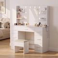 Toucador, JUMMICO, Gro, 108 × 40cm, 52 × 41cm, regulável, com iluminação LED, com gavetas, painel de madeira, Branco, para o quarto