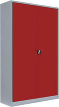 Armário de arrumação, Lüllmann, 195 × 120 × 60cm, 65kg, 1950 × 1200 × 600 mm, altura regulável, regulável, com portas, aço, Cinzento / Vermelho