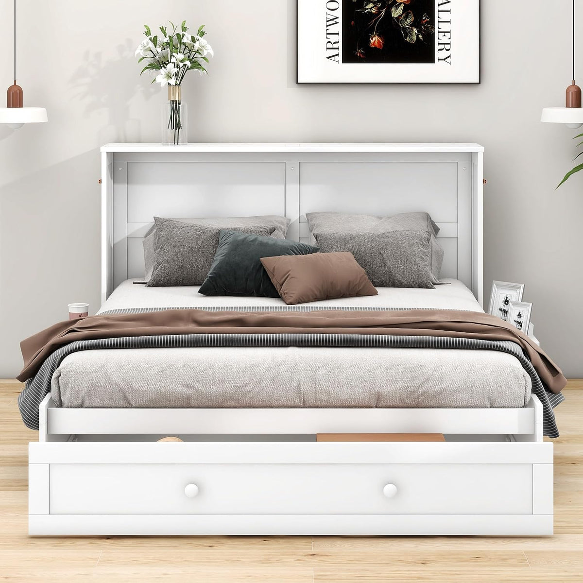 Cama, Lcoho, dobrável, com gavetas, com prateleiras, madeira, Branco, para o quarto