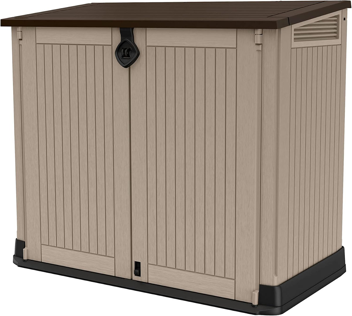 Abrigo de jardim, Keter, 5 cm, 880 L, com prateleiras, com rodas, madeira, Bege, para jardim e exterior
