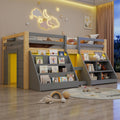 Cama, MYBOO, com iluminação LED, com temporizador, com prateleiras, madeira, painel de madeira, Cinzento, para o quarto