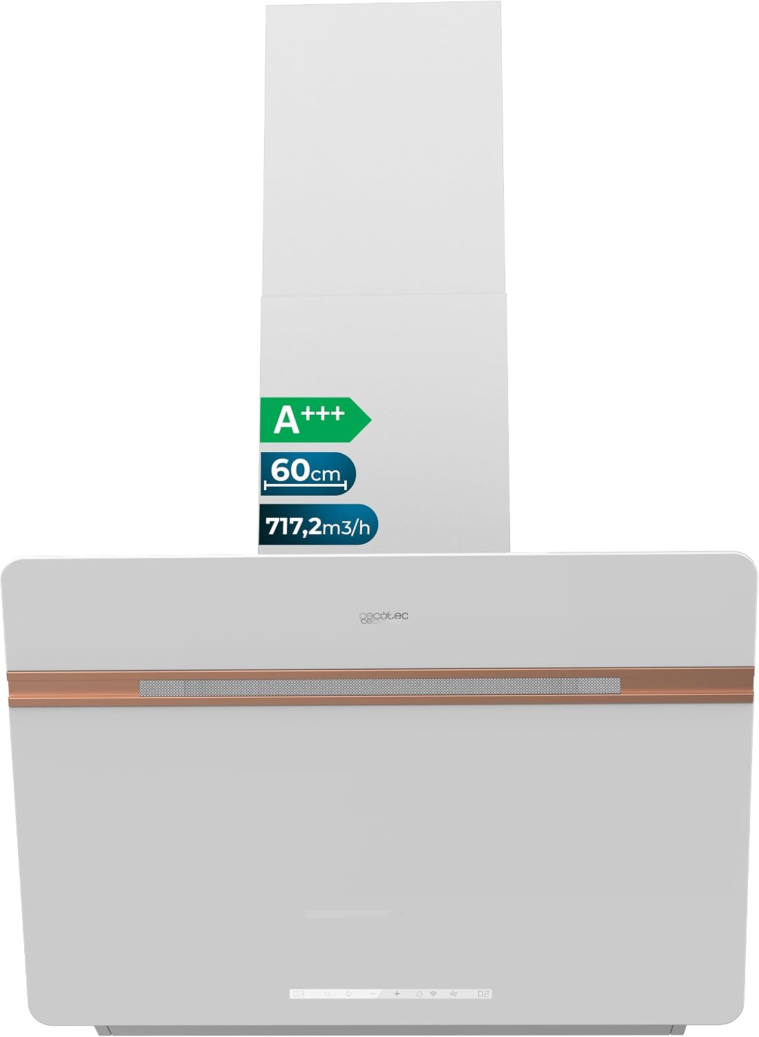 Cecotec, Exaustor, 60 cm, Classe A+++, com iluminação LED, com controlo por aplicação, alumínio, plástico, Branco / Cobre, para uso diário