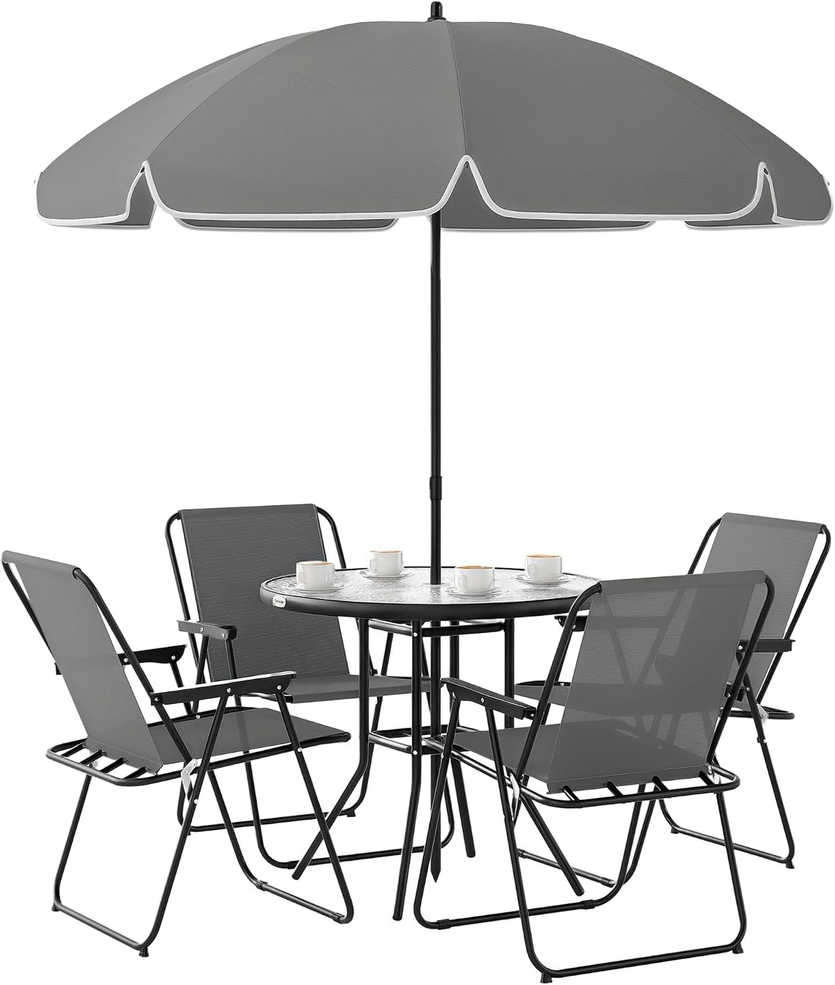 Conjunto de jardim, Outsunny, 180 CM, 42 mm, 120 kg, 50 kg, 24,4 kg, 80 × 70 cm, dobrável, aço, vidro, Cinzento, para jardim e exterior