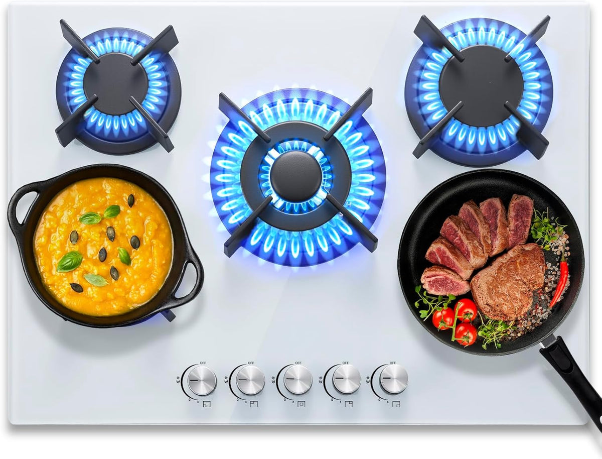 Placa de cozinha, SNDOAS, 70 cm, 10400 W, 3400 W, 2400 W, 1800 W, 1000 W, aço, vidro, Branco, para a cozinha
