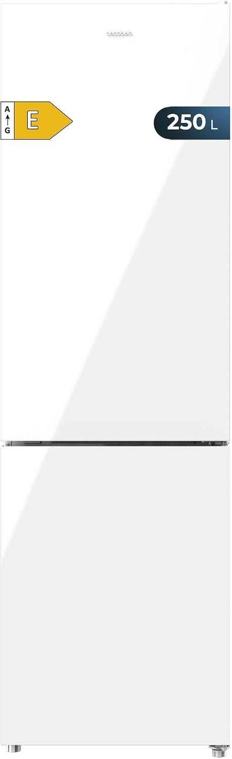 Cecotec, Frigorífico combinado, 250 L, 180 X55 Cm, classe energética E, regulável, com iluminação LED, com gavetas, vidro, Branco, para uso diário