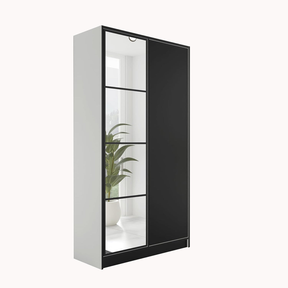 Roupeiro, KIER FURNITURE, 104,8 × 205 × 39cm, com portas, painel de madeira, Preto / Branco, para o quarto