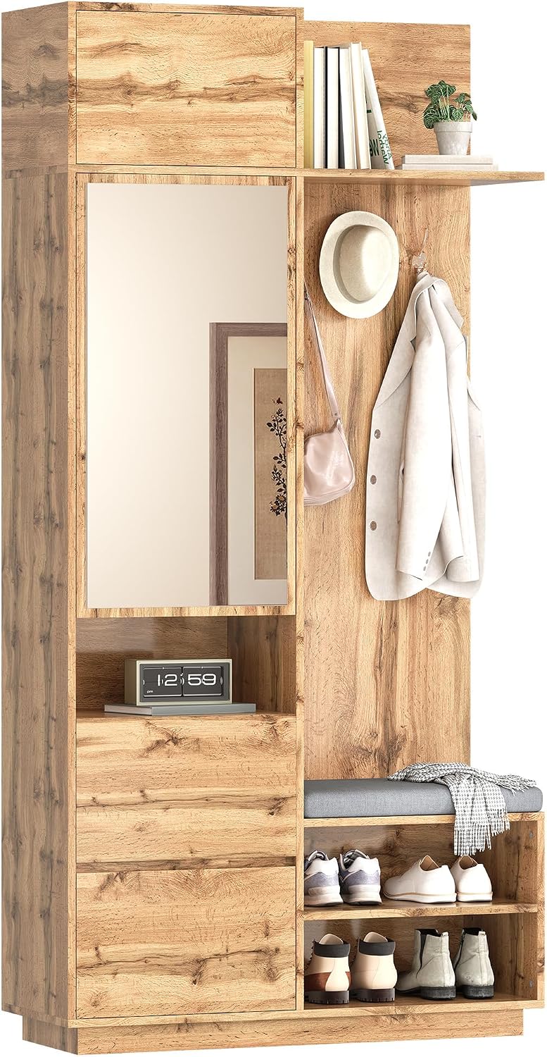 Conjunto de mobiliário de jardim, KecDuey, com gavetas, com prateleiras, Natural, para jardim e exterior