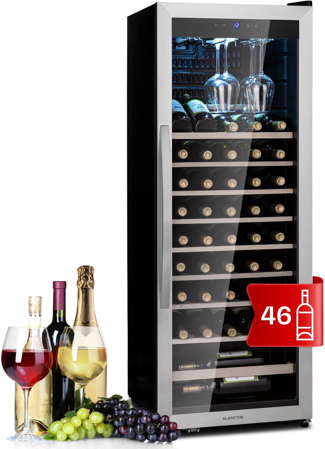 Frigorífico para bebidas, KLARSTEIN, 155 L, com prateleiras, aço inoxidável, aço, Prateado, para uso diário