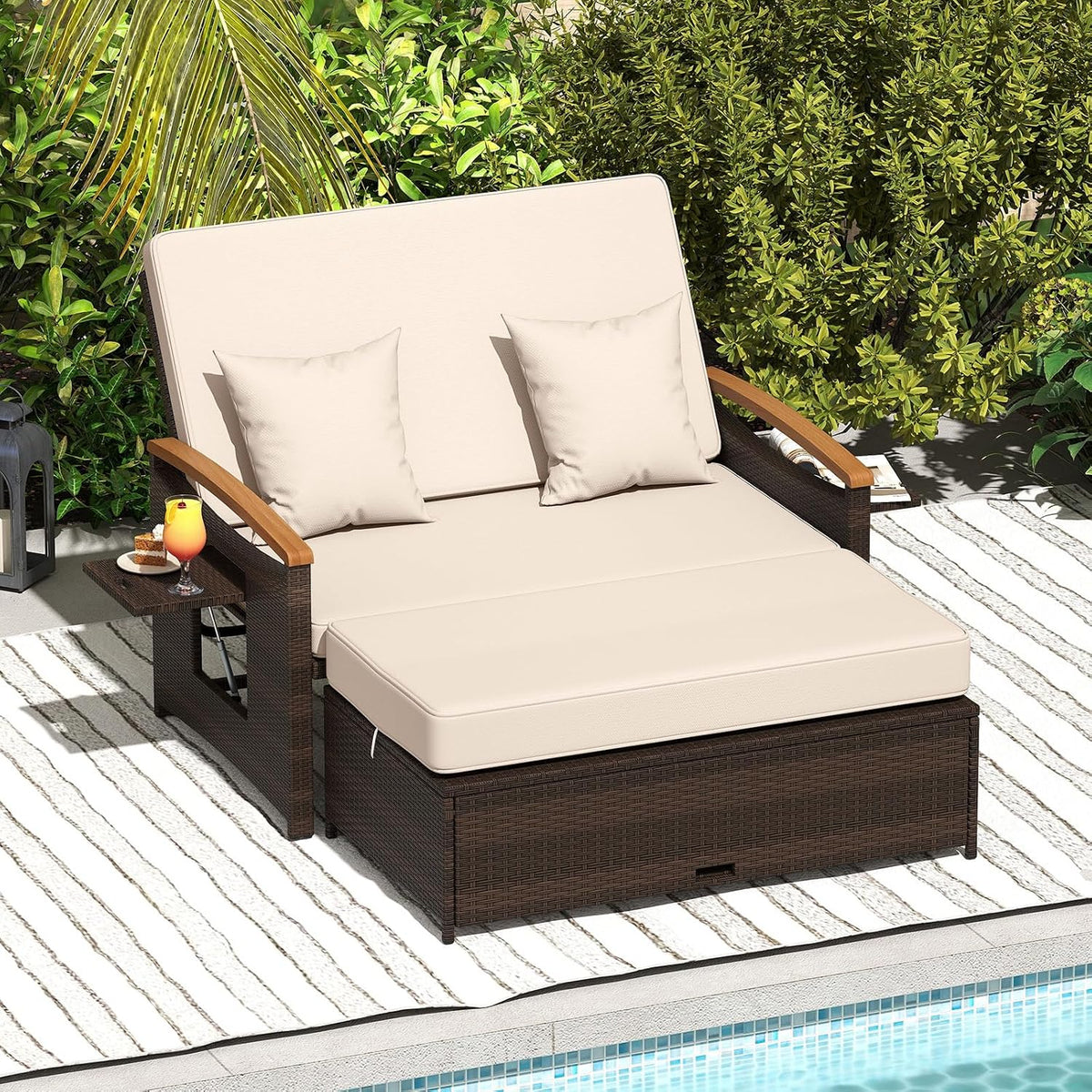 Espreguiçadeira, COSTWAY, 91 cm, 30 cm, 36,8 kg, 110 × 60 × 30 cm, ratã, tecido, Natural, para uso diário