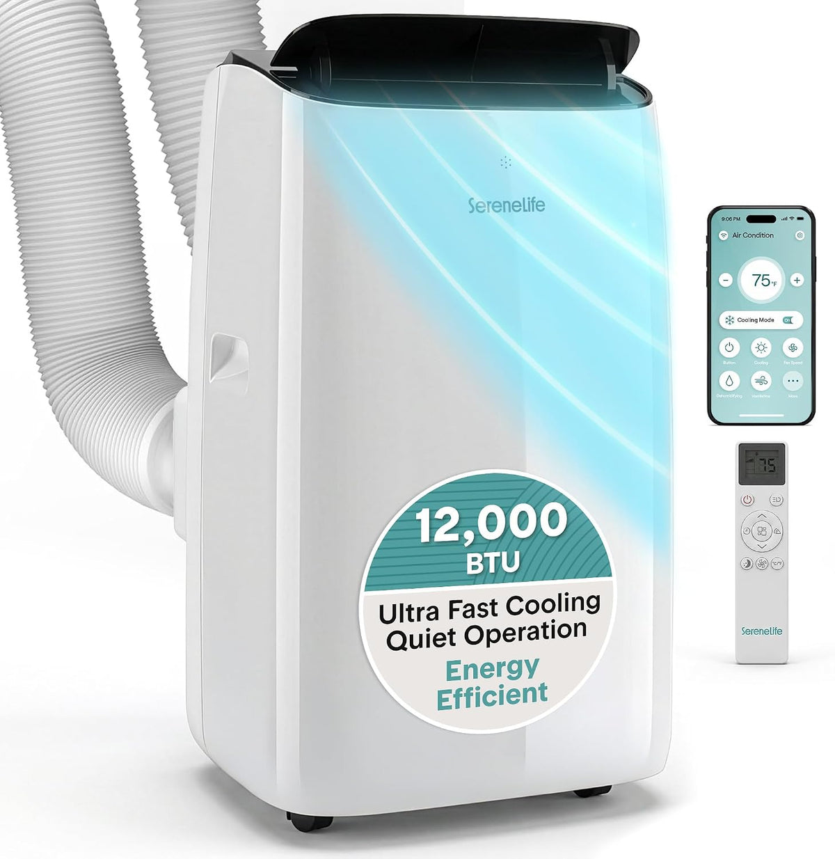 Ar condicionado portátil, SereneLife, 12000, com temporizador, Branco, para uso diário