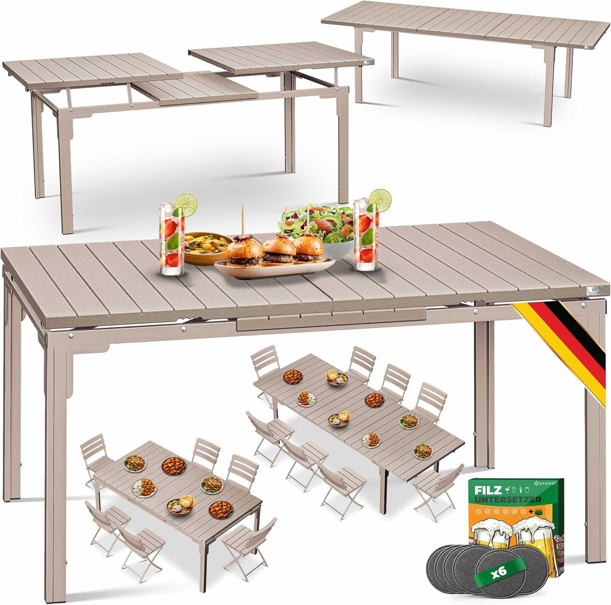 Mesa de jantar, KESSER, Gartentisch, 240 × 90cm, 180 cm, 240 cm, aço, madeira, Mehrfarbig, para uso diário