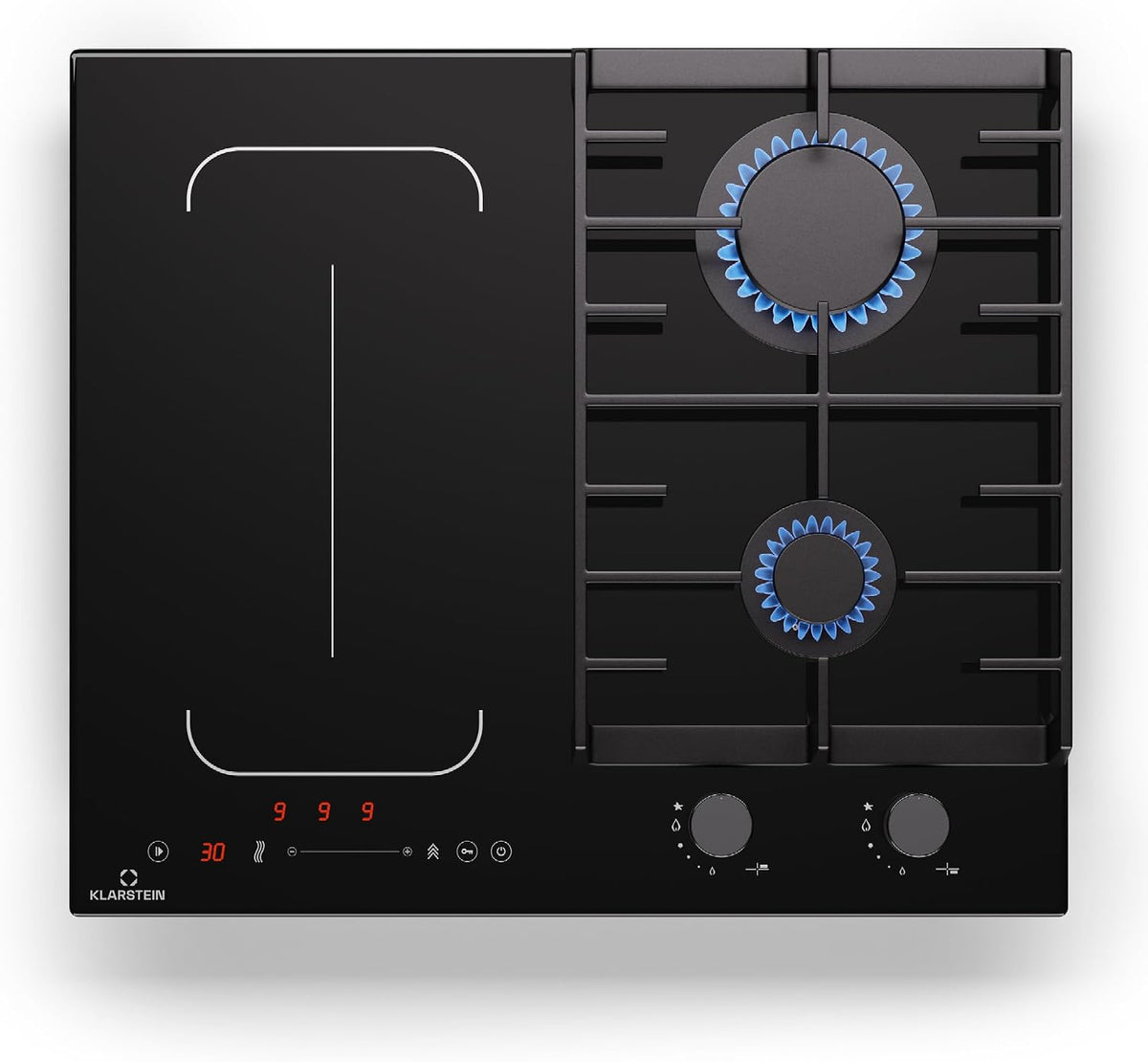 Placa de cozinha, KLARSTEIN, 7 Kw, 58.5 Cm, com temporizador, aço, Preto, para a cozinha