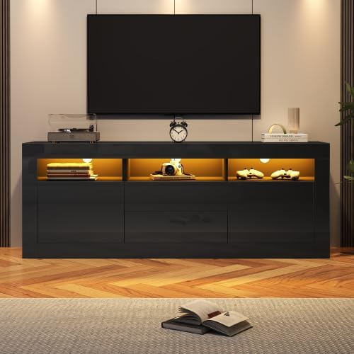 Móvel de TV, Merax, 160 cm, 70 ', 39 cm, 45 cm, com iluminação LED, painel de madeira, Branco, para a sala