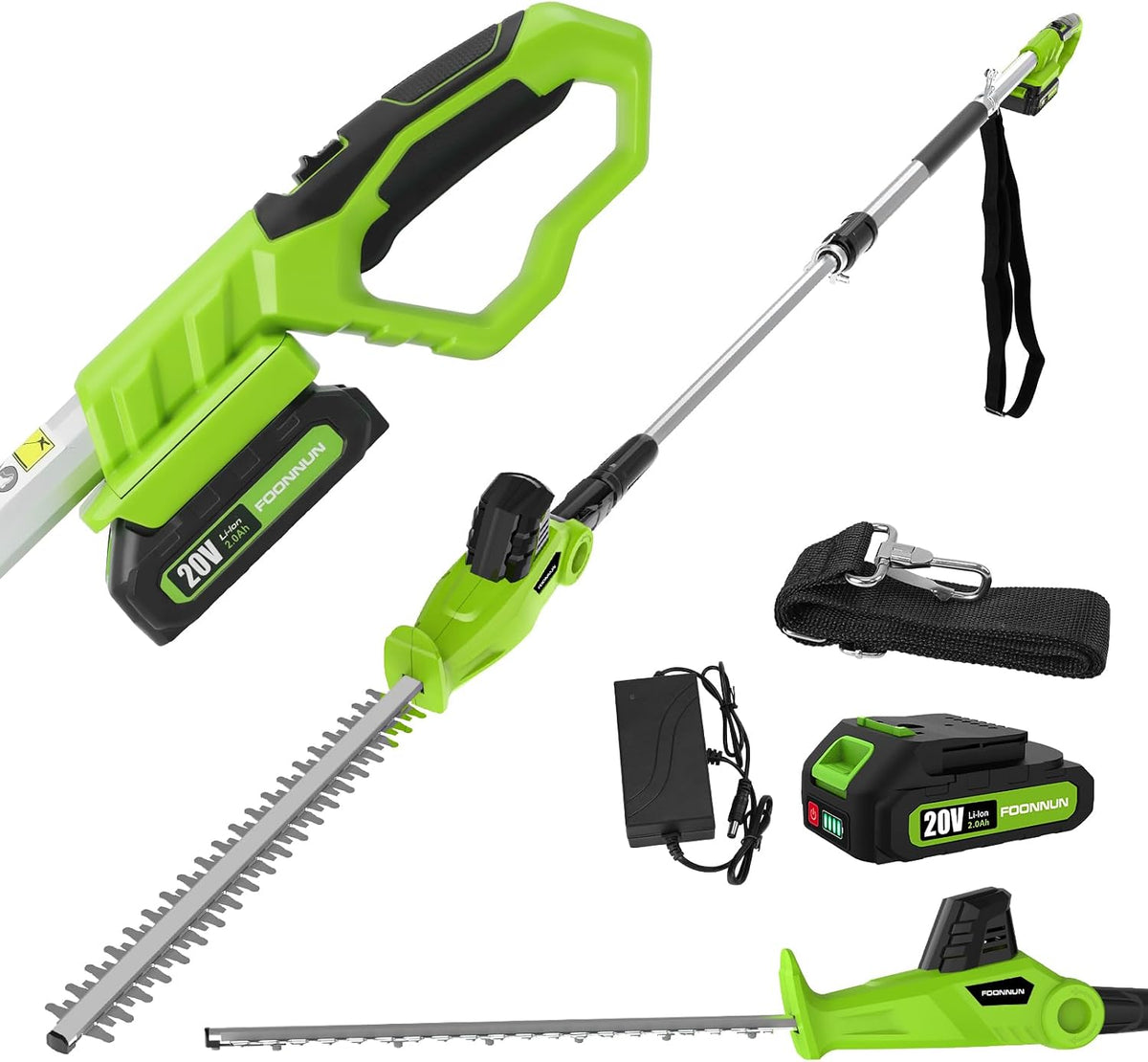 Corta-sebes, FOONNUN, 41 cm, 20 V, 2.0 Ah, regulável, com bateria, com carregador, Mehrfarbig, para utilização no exterior