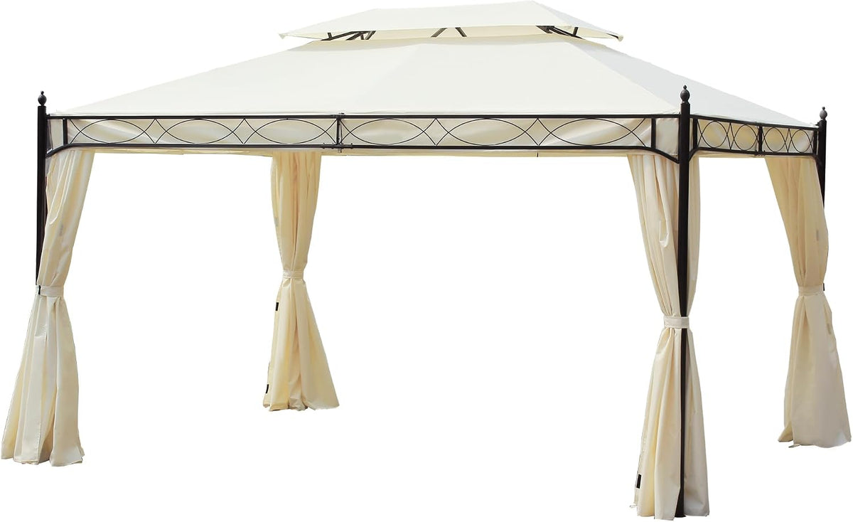 Conjunto de jardim, Outsunny, 4 × 3 m, 3 m, 208 cm, 48,5 kg, 400 × 300 × 280 cm, resistente à água, aço, poliéster, Branco, para jardim e exterior
