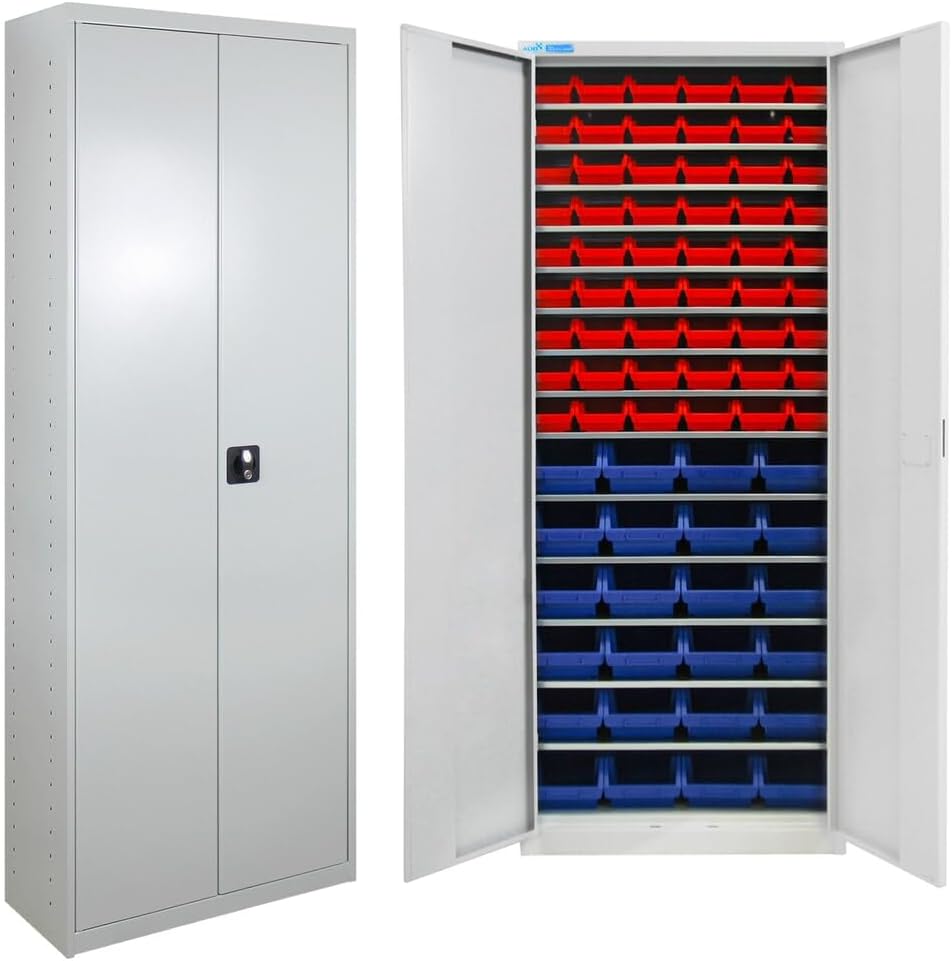 Armário de arrumação, HEMMDAL, 30 cm, 50 kg, 195 × 71 × 30 cm, com portas, aço, metal, Cinzento, para uso diário