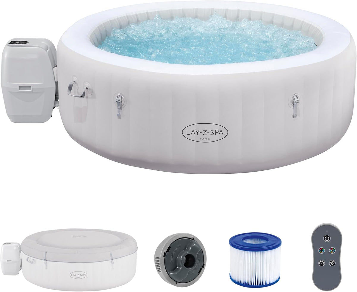 Banheira de hidromassagem, Bestway, Lay-Z-SPA, 66 cm, 196 × 66 cm, 196 cm, dobrável, com iluminação LED, com comando à distância, Mehrfarbig