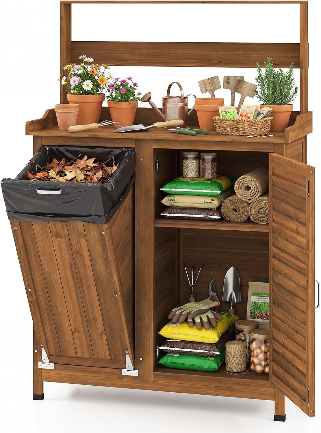 Mesa, COSTWAY, Pflanztisch, 152 cm, 102 × 43,5 × 152 cm, regulável, com portas, madeira, Natural, para uso diário