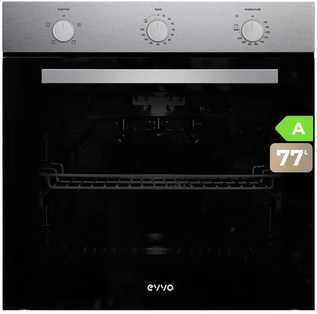 Forno de encastre, EVVO, H10, 72 L, 4 Programas, com temporizador, vidro, Prateado, para a cozinha