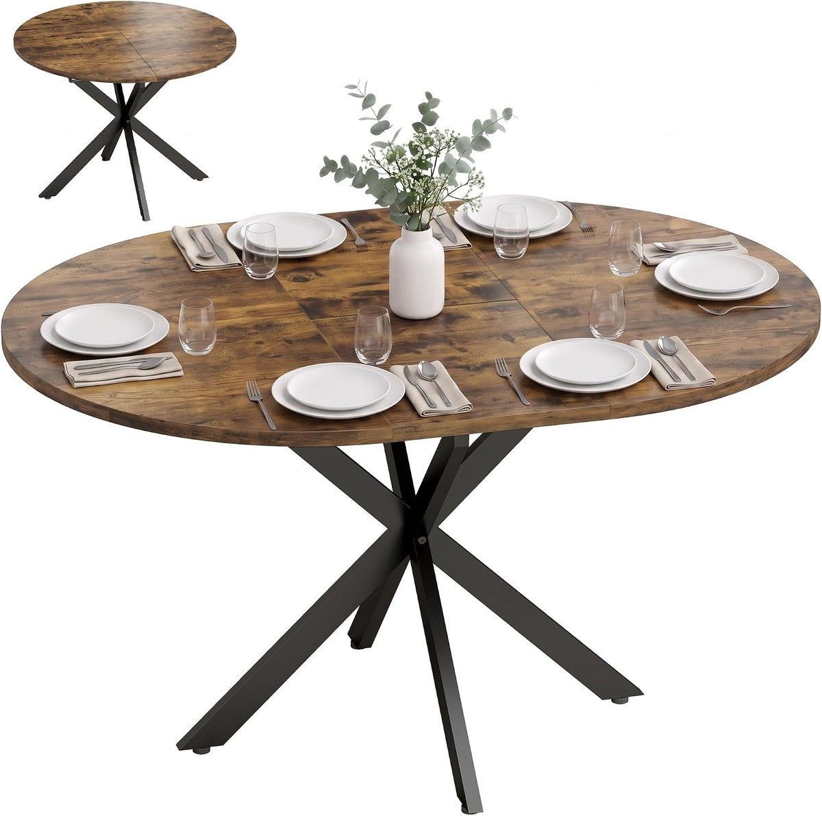 HOMCOM, Mesa de jantar, Esstisch, 100 cm, 135 × 100 cm, 135L, 2,5 cm, regulável, aço, madeira, Castanho, para uso diário