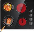 Placa de cozinha, Hobsir hob, 59 cm, 6000 W, com rodas, vidro, Preto, para a cozinha