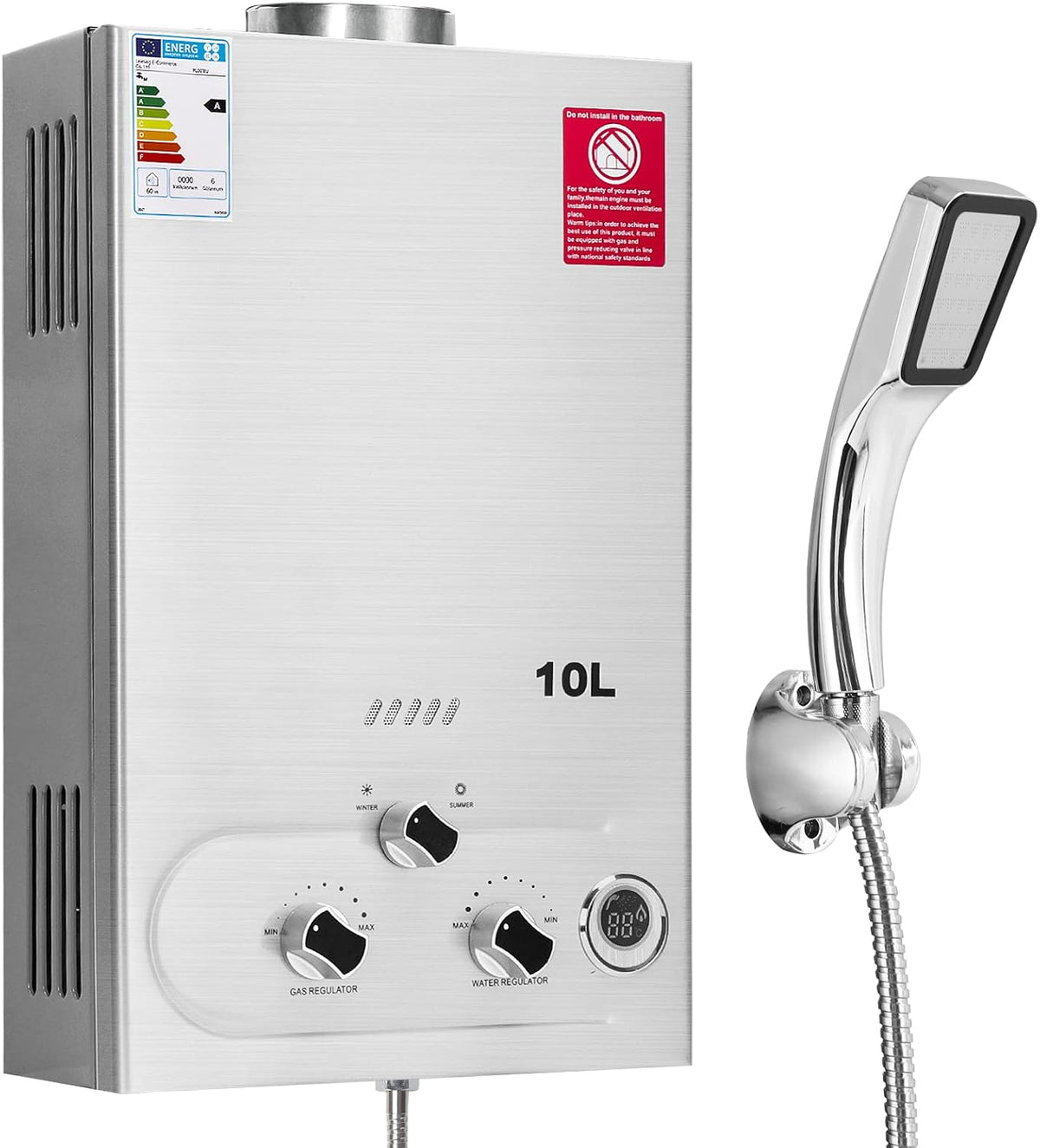 Aquecedor a gás, Fulgutonit, 10 L, 250 mm, 0,3 bar, 20 kW, Cobre / Vermelho, para uso diário