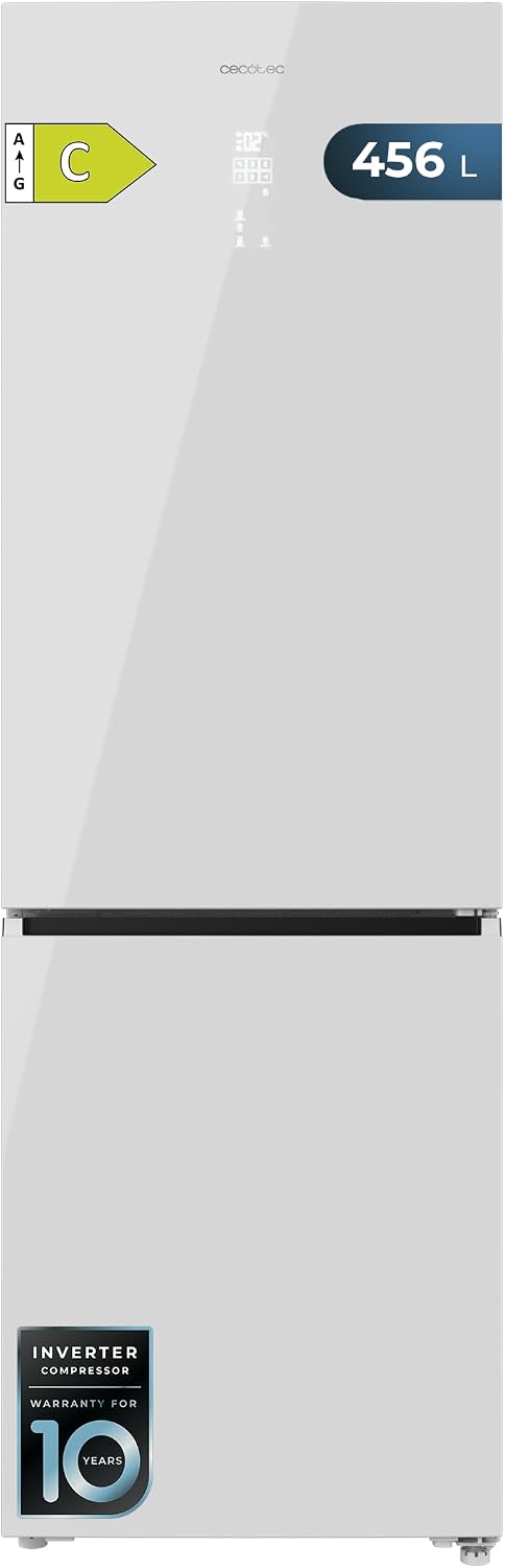 Cecotec, Frigorífico combinado, 456 L, 201 cm, 5 cm, com gavetas, vidro, Branco, para uso diário