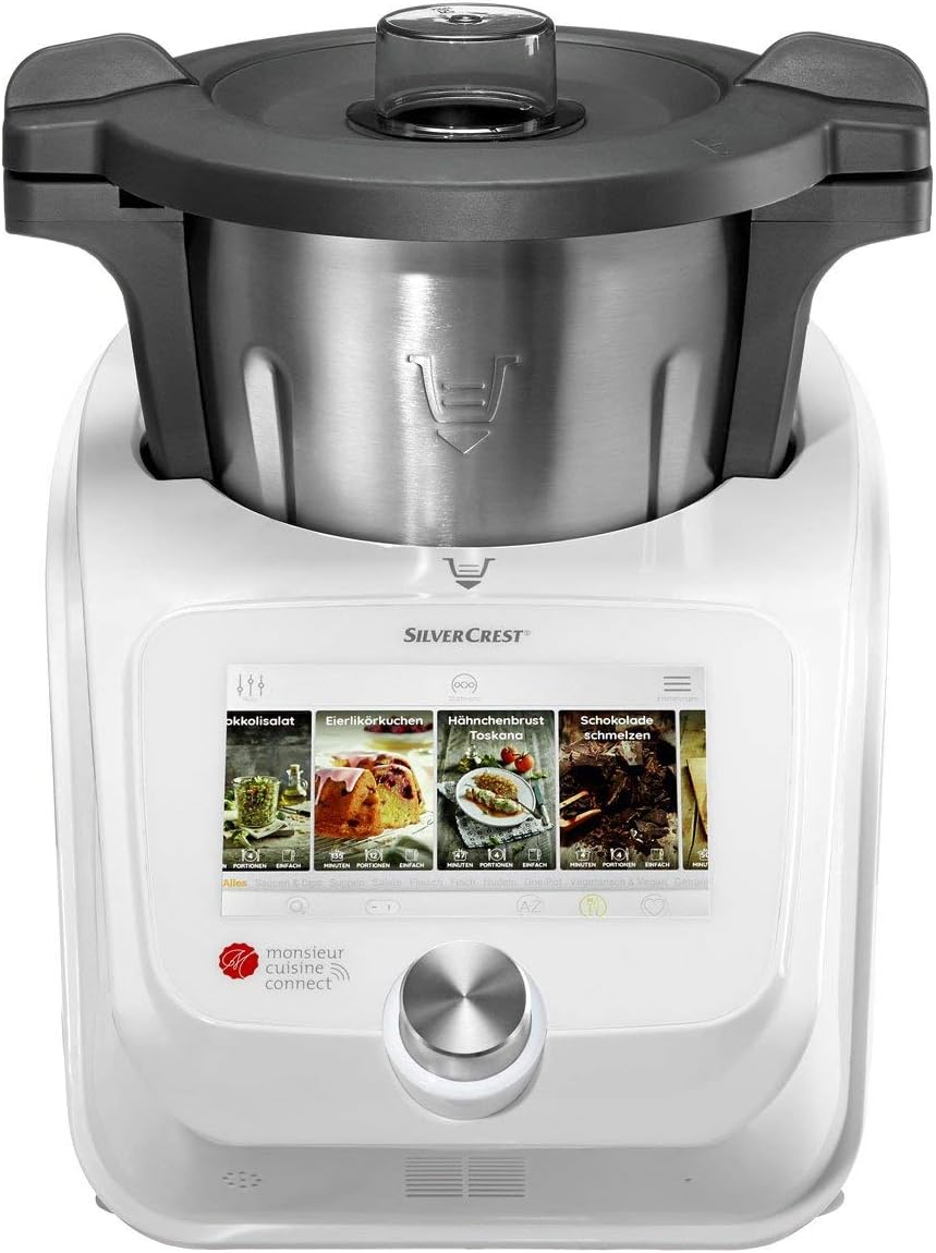 Robô de cozinha, Silvercrest, 5 kg, 4,5 L, 3 L, 37 a, 1200 W, 1000 W, com temporizador, com ecrã tátil, aço inoxidável, aço, Branco, para a cozinha