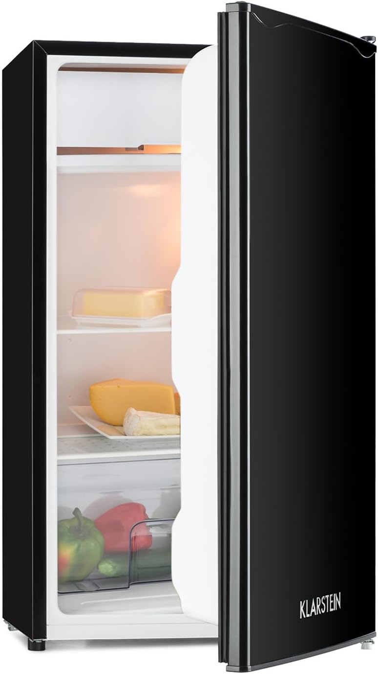 Frigorífico combinado, KLARSTEIN, 90 L, Classe E, com prateleiras, aço inoxidável, aço, Preto, para uso diário