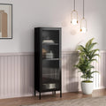 Vitrine, en.casa, Vitrinenschrank, 150 × 50 × 35 cm, 150 cm, com prateleiras, com portas, aço, vidro, Preto, para uso diário