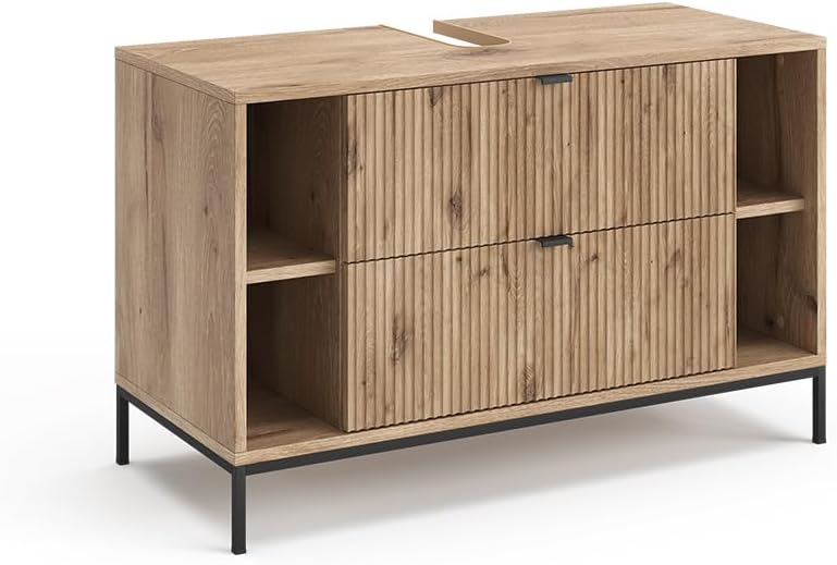 Armário inferior, Vicco, Waschbeckenunterschrank, 63 cm, 100 × 63 cm, 100 cm, 45,1 cm, com gavetas, com prateleiras, painel de madeira, metal, Eiche