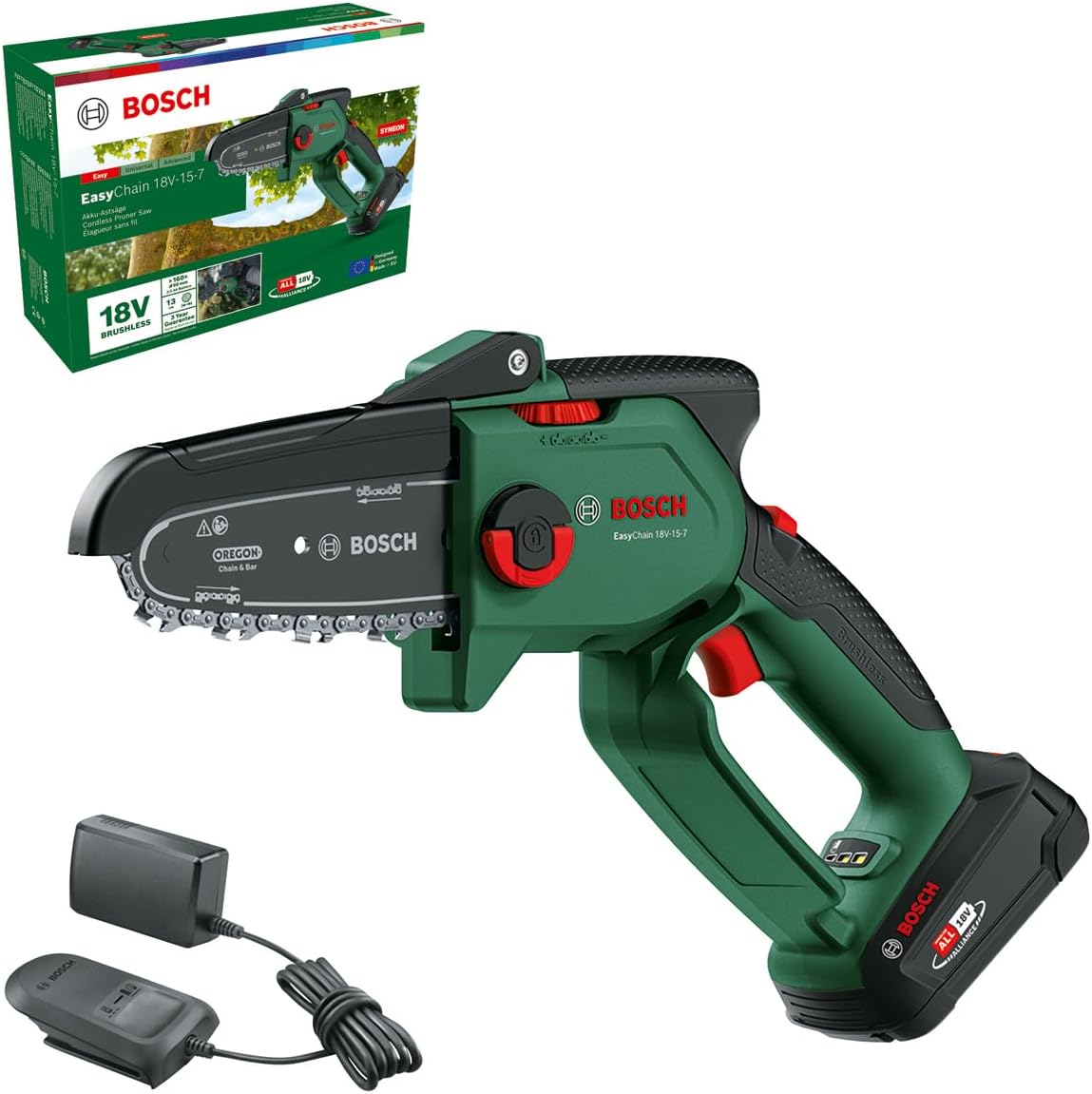 Bosch, Motosserra, kompakte, 18V, 36V, com bateria, sem bateria, madeira, Mehrfarbig, para utilização no exterior