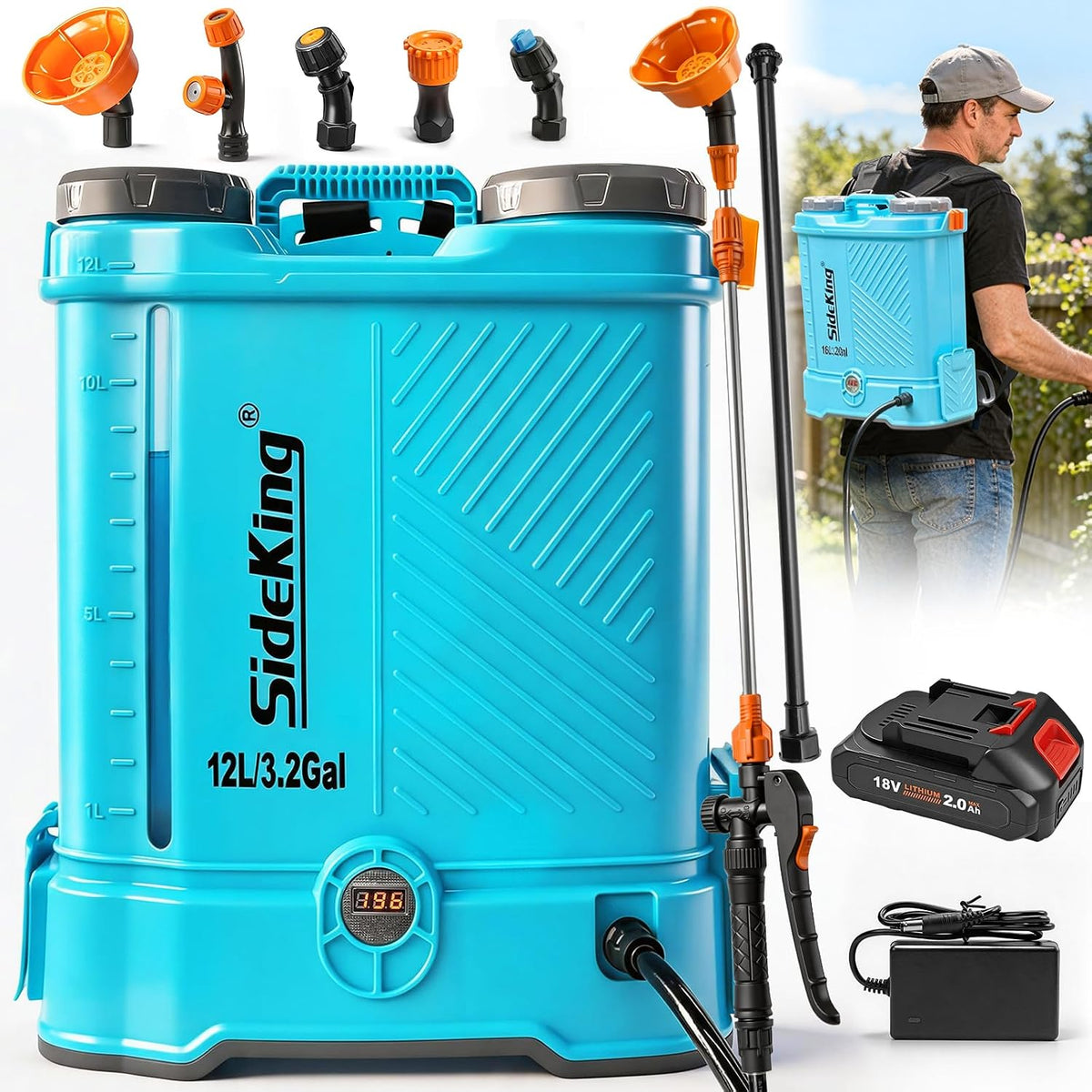 Equipamento de exterior, SideKing, 12 L, 18 V, 5 Bar, regulável, Multicolor, para jardim e exterior