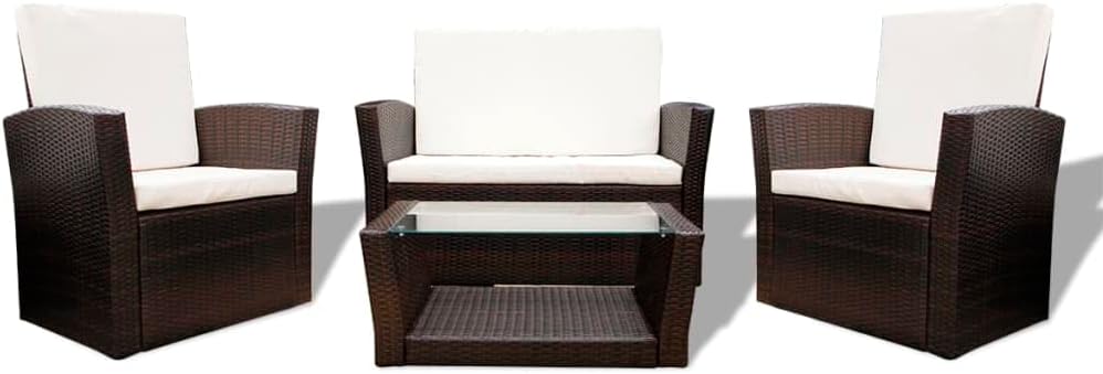 Conjunto de mobiliário de jardim, vidaXL, resistente à água, aço, ratã, Castanho, para jardim e exterior