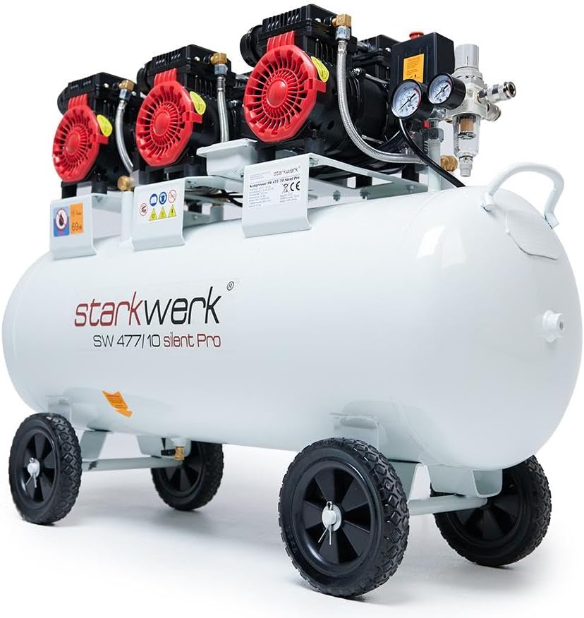 Compressor de ar, STARKWERK, 4,5 PS, 69 dB, com rodas, alumínio, madeira, Cobre, para trabalhos de manutenção