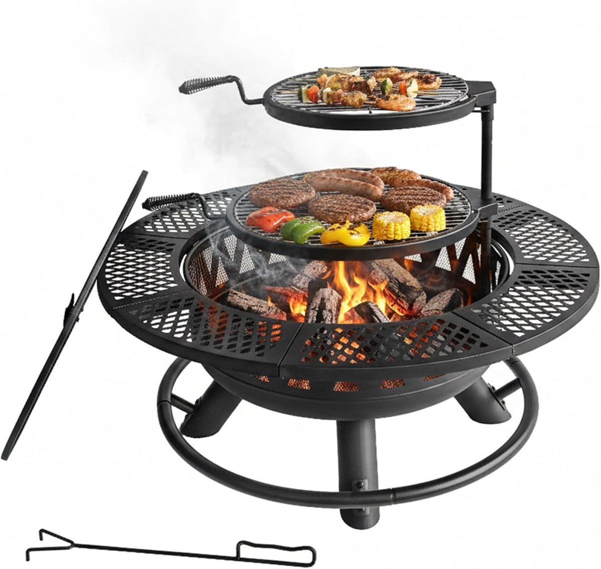 Braseiro de exterior, Relaxdays, Feuerschale, 92 cm, 61 × 92 cm, altura regulável, regulável, aço inoxidável, aço, Preto, para utilização no exterior