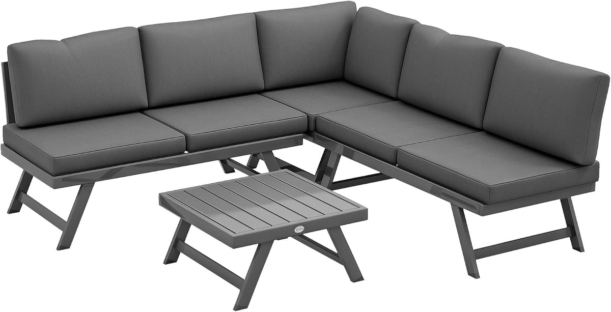 Conjunto de mobiliário de jardim, Outsunny, 180 g, 65 cm, 29 cm, 240 kg, 120 kg, 30 kg, aço, alumínio, Cinzento, para jardim e exterior