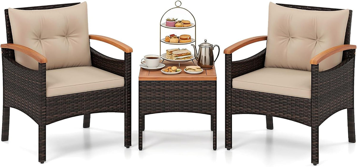 Conjunto de mobiliário de jardim, GIANTEX, 2 Pessoas, 73 cm, 43 cm, 180 kg, 75 kg, 59,7 kg, aço, madeira, Castanho, para jardim e exterior