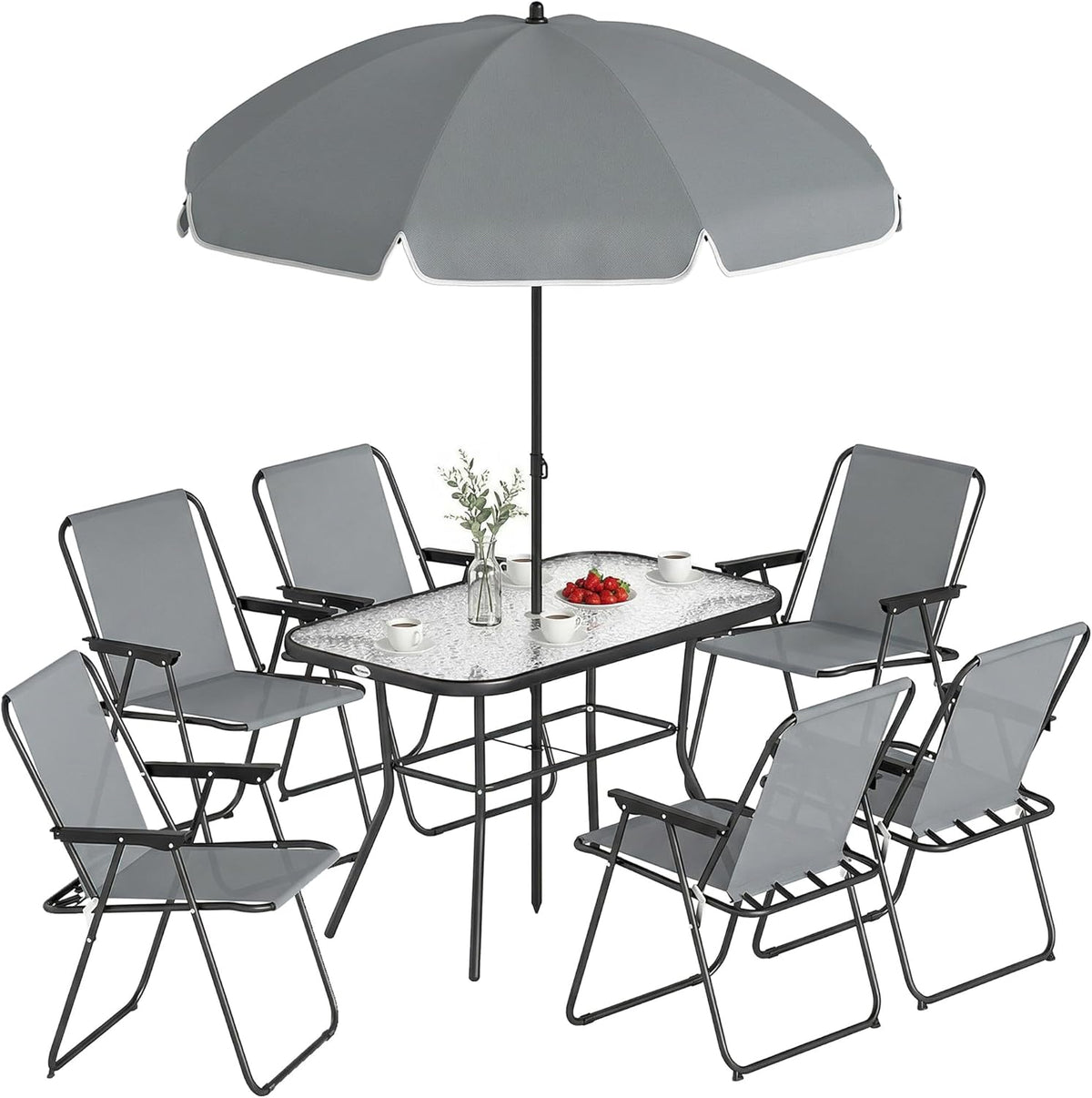 Conjunto de jardim, Outsunny, 180 cm, 8 cm, 530 g, 5 mm, 120 kg, 50 kg, dobrável, aço, vidro, Cinzento, para jardim e exterior