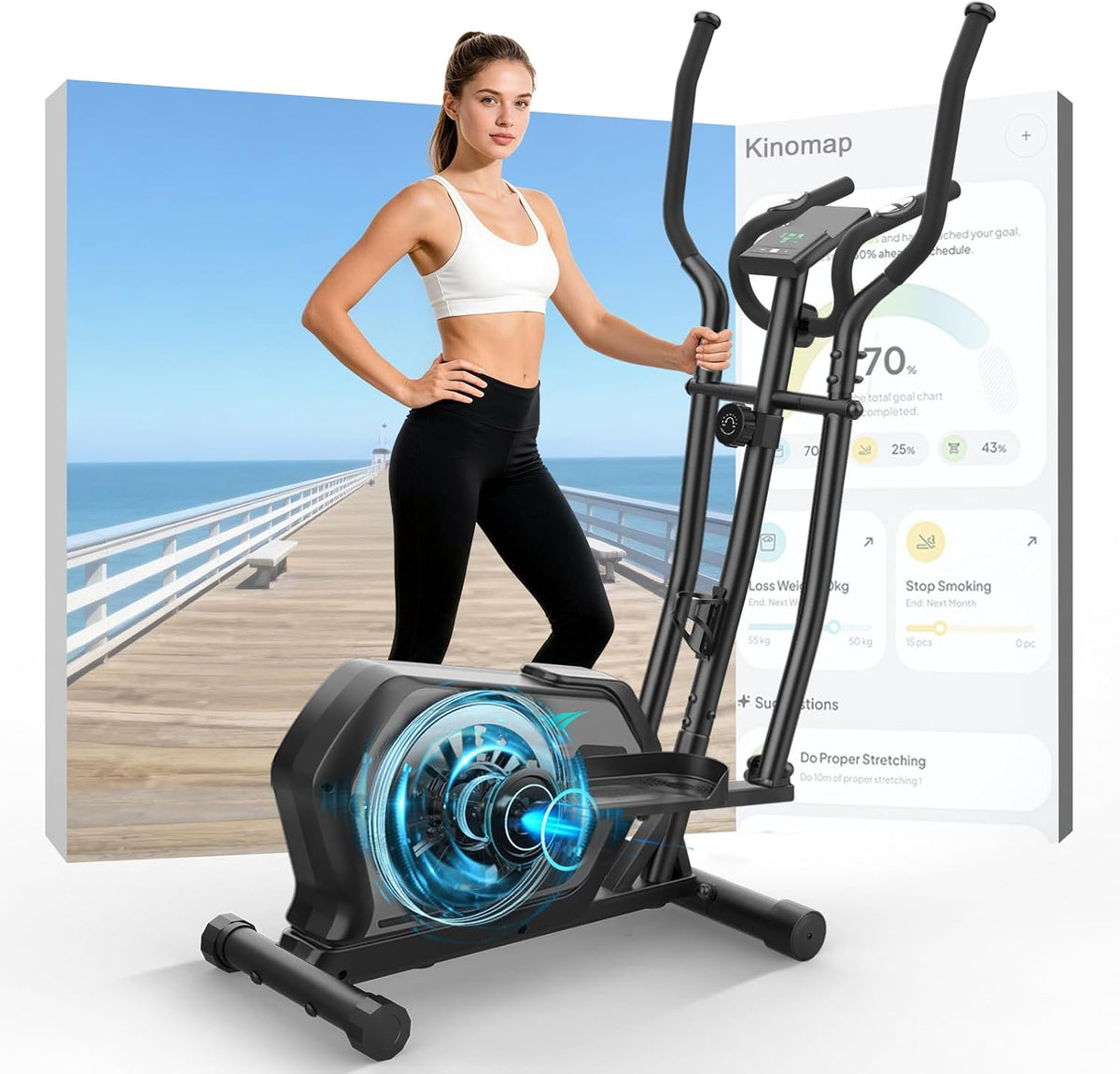 Bicicleta elíptica, Cowmew, 1 M, 130 KG, 185 cm, 38 cm, 12 cm, 23 kg, com rodas, aço, Multicolor, para uso diário