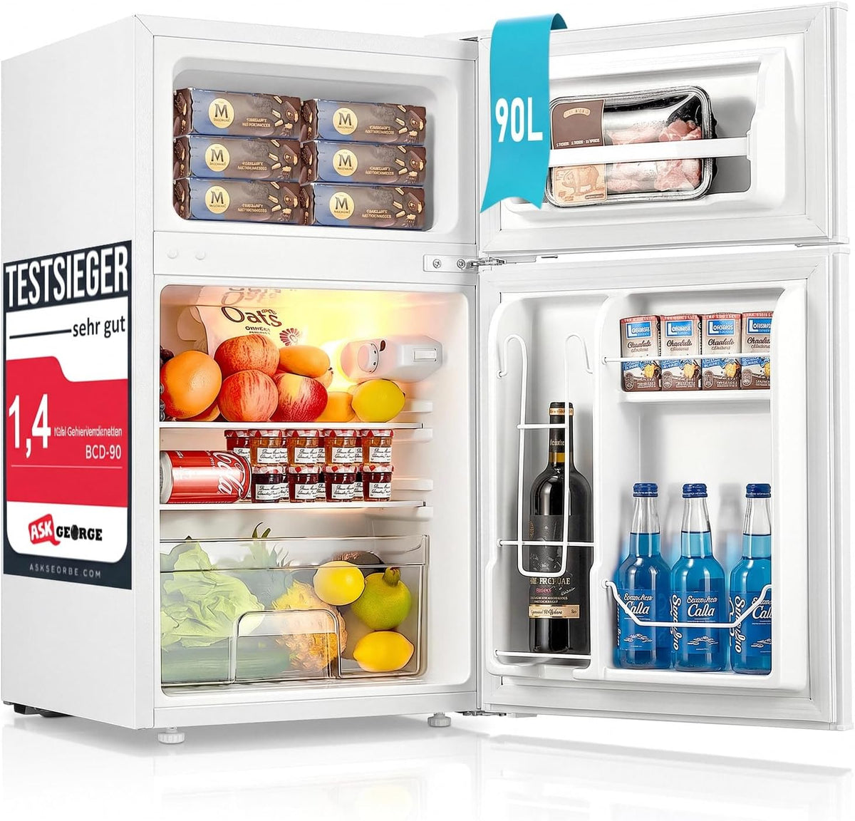 Minifrigorífico, FOHERE, 90L, 43 dB, 64L, 26L, 80L, altura regulável, regulável, Branco, para uso diário