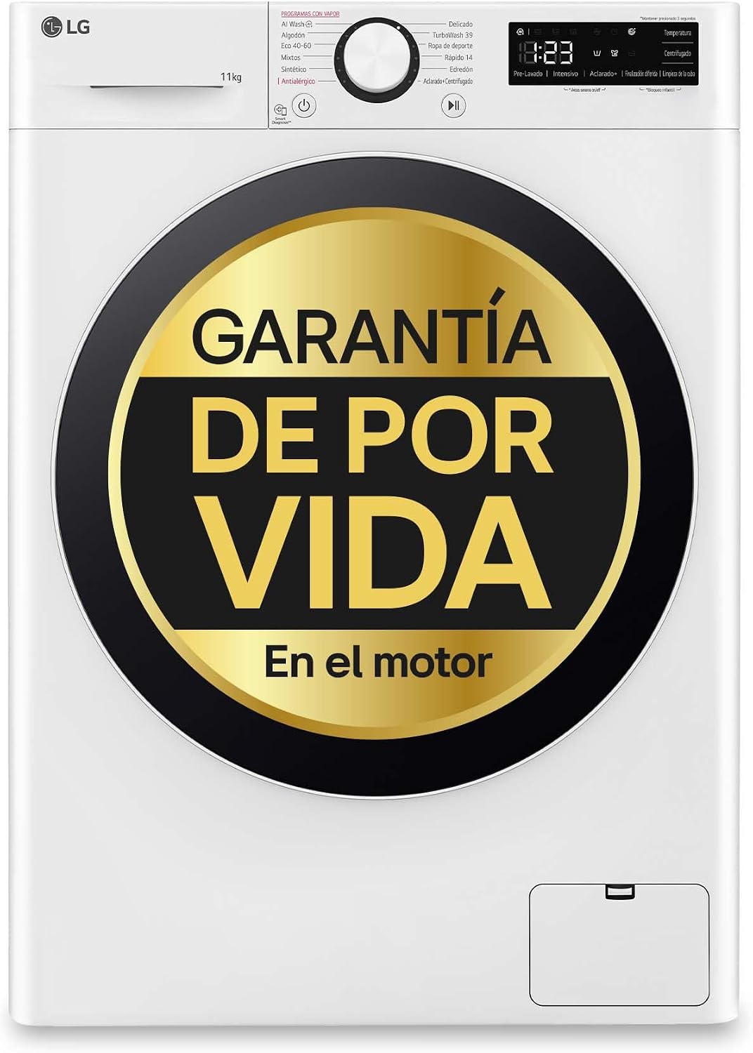 LG, Máquina de lavar roupa, F4WR6011A0W, 11 kg, 1400 rpm, com comando à distância, com controlo por aplicação, aço inoxidável, aço, Branco