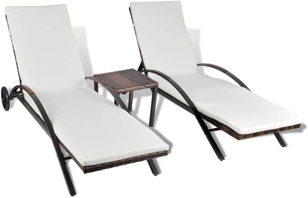 Espreguiçadeira, vidaXL, 39 cm, 200 × 65 × 39 cm, resistente à água, com rodas, aço, ratã, Castanho, para uso diário