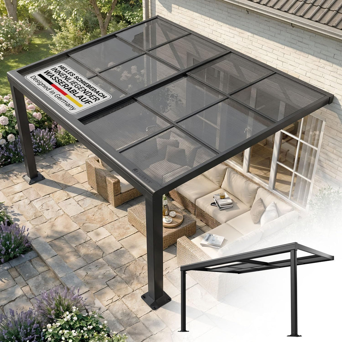 Tenda de jardim, Juskys, Terrassen, 4 × 3 m, 3 × 4m, resistente à água, alumínio, Cinzento, para utilização no exterior